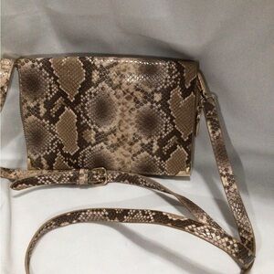 Snake-Print Crossbody Bag in Taupe